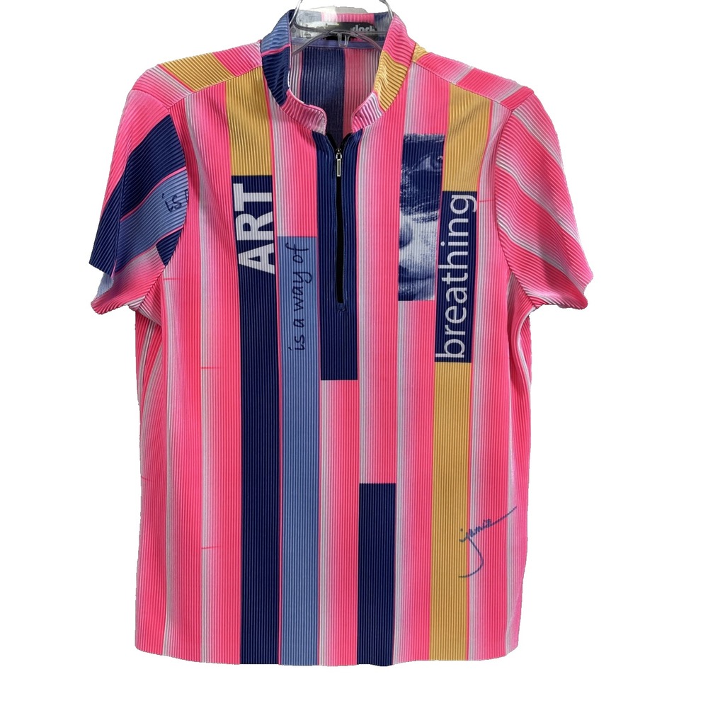 JAMIE SADOCK Women's Golf Polo Shirt Size L Art is A Way of Breathing Pink Blue